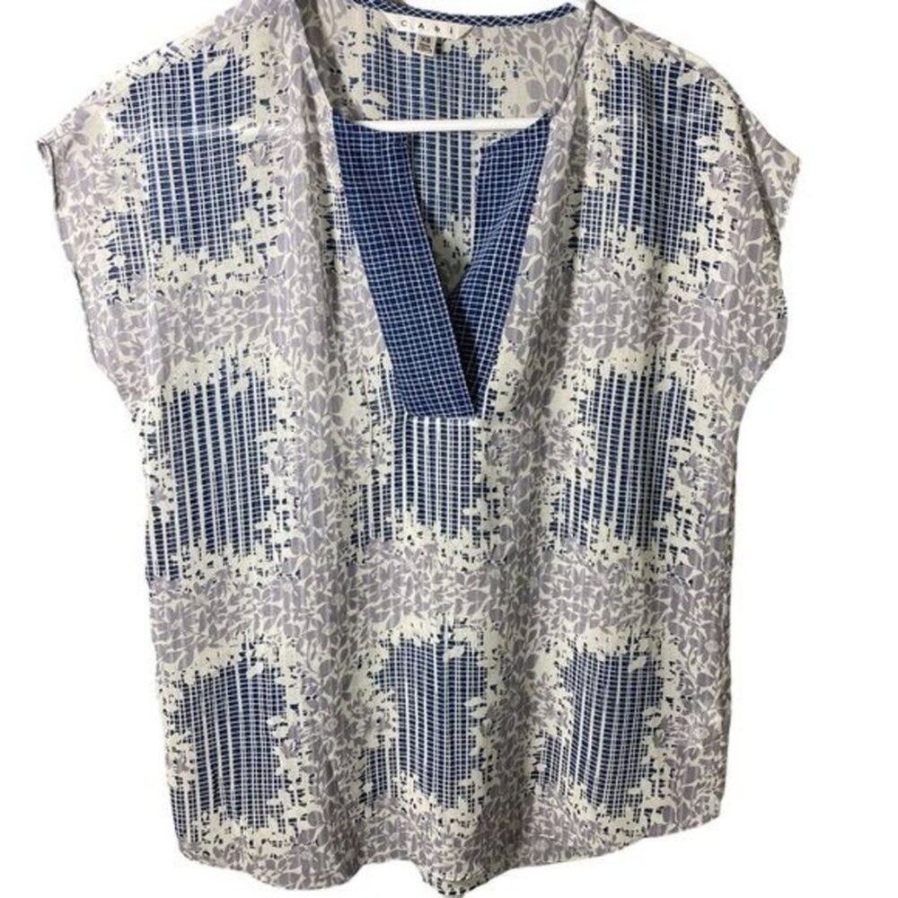Cabi Women’ BOHO Sheer Chiffon Stitch Placket Purple‎ Sleeveless Blouse SzXS